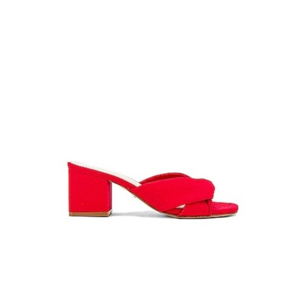 $168 NWOT RAYE Tabby Heel Revolve Women 6.5 Red Block Mule Knot Sandal Slide